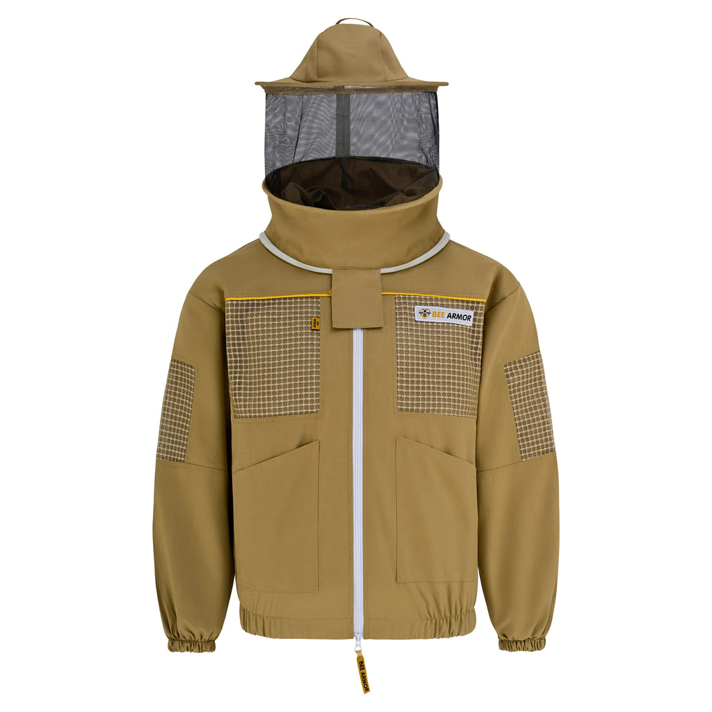 Semi Ventilated Beekeeping Jacket with Rounded Veil- Khaki