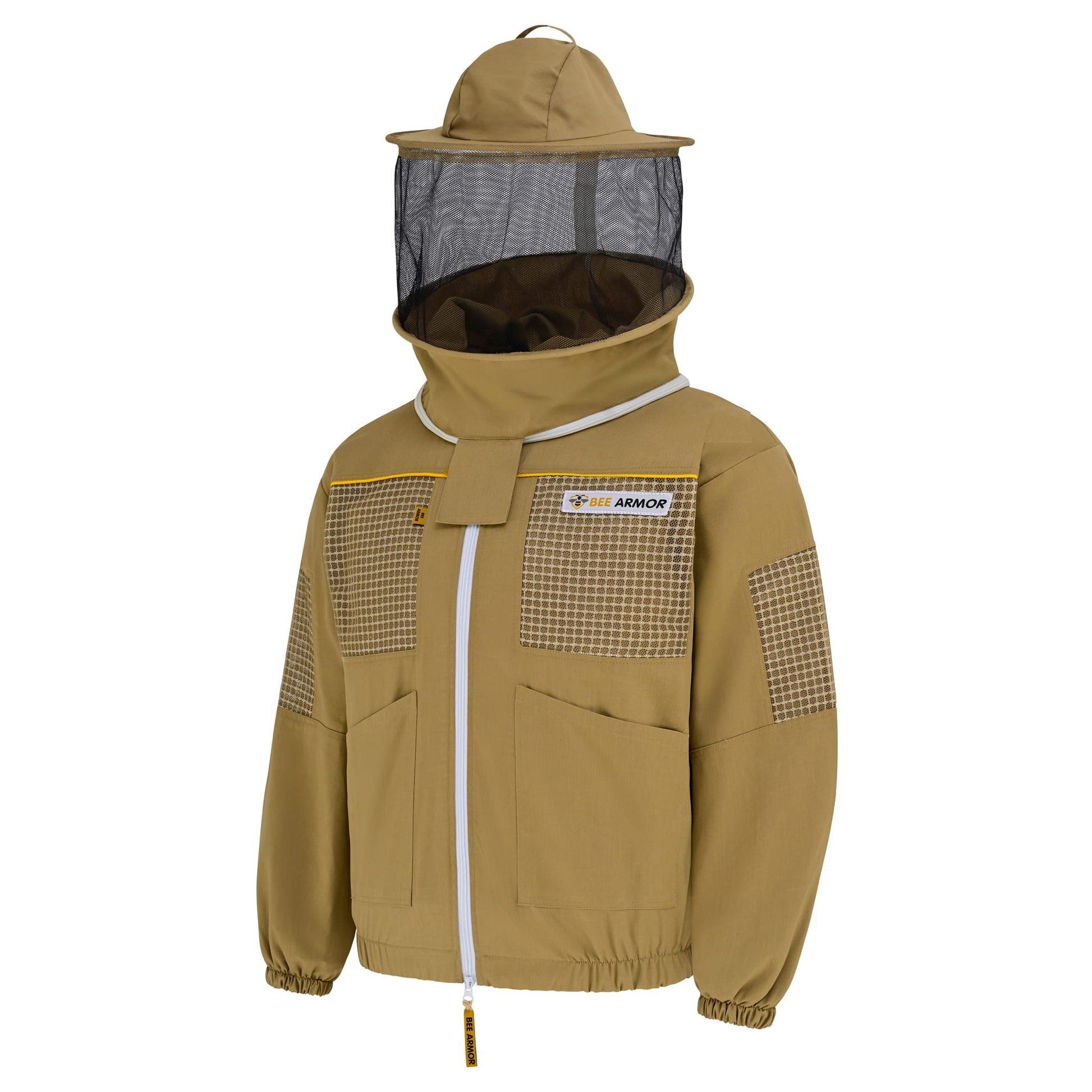 Semi Ventilated Beekeeping Jacket with Rounded Veil- Khaki