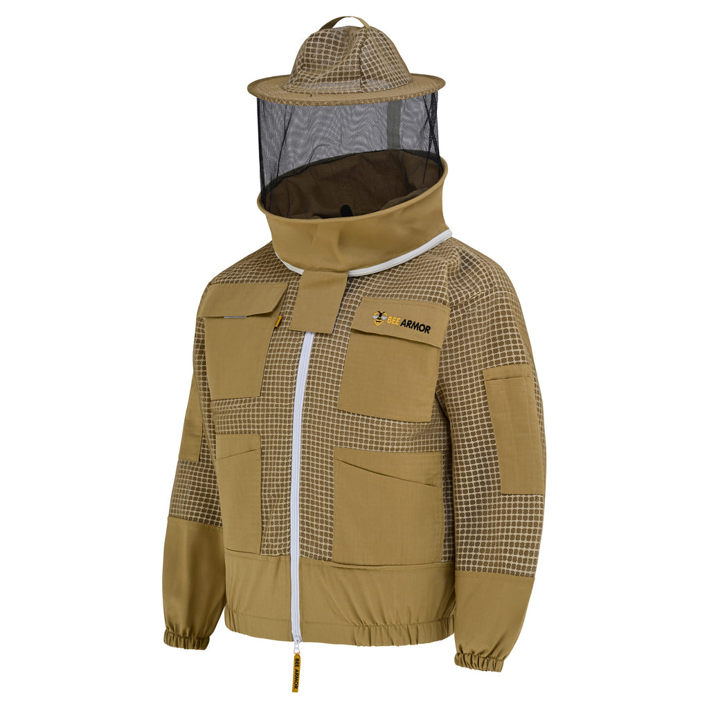 3 Layer Beekeeping Jacket with Rounded Veil- Khaki